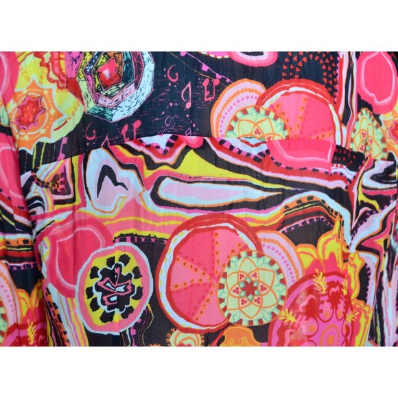 Le Caviar Y2K Music Notes Hearts Geo Print Studs Button Front Crinkle Shirt Sz L - Picture 8 of 9